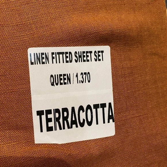 Quince European Linen Fitted Sheet Set Queen Terracotta Fitted + 2 Pillow Cases - Picture 5 of 6